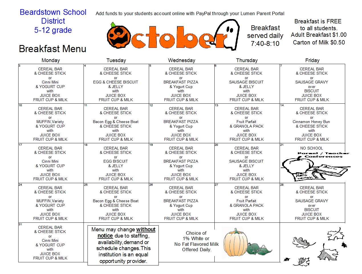 Beardstown CUSD 15 Lunch Menus